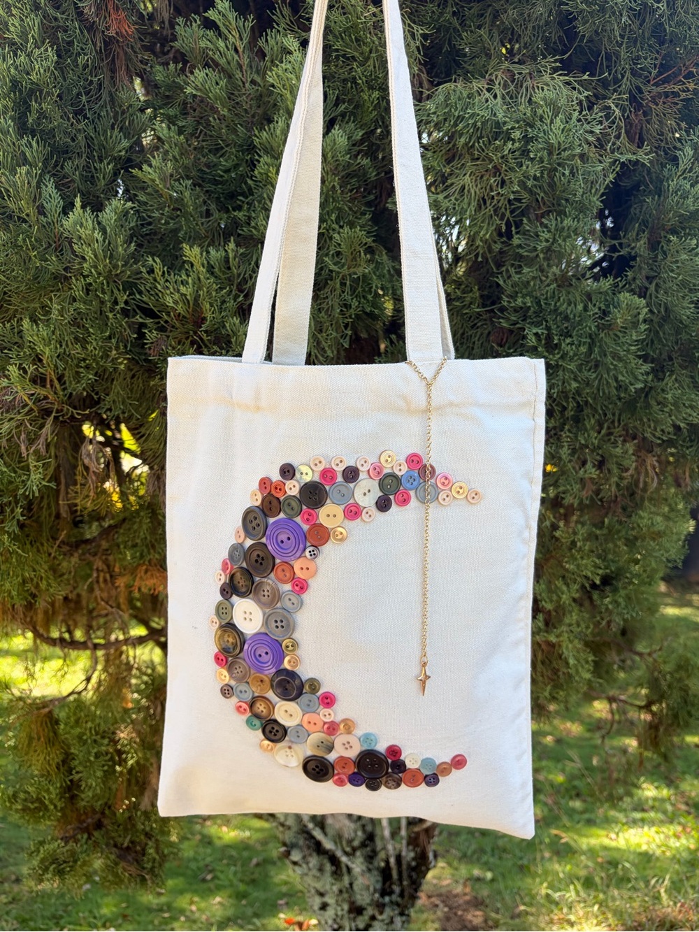 Cream Tote Bag with Crescent Moon